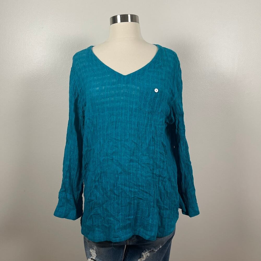 Soft Surroundings • Topanga Top in Everglade Green Gauzy Linen Cotton Blend